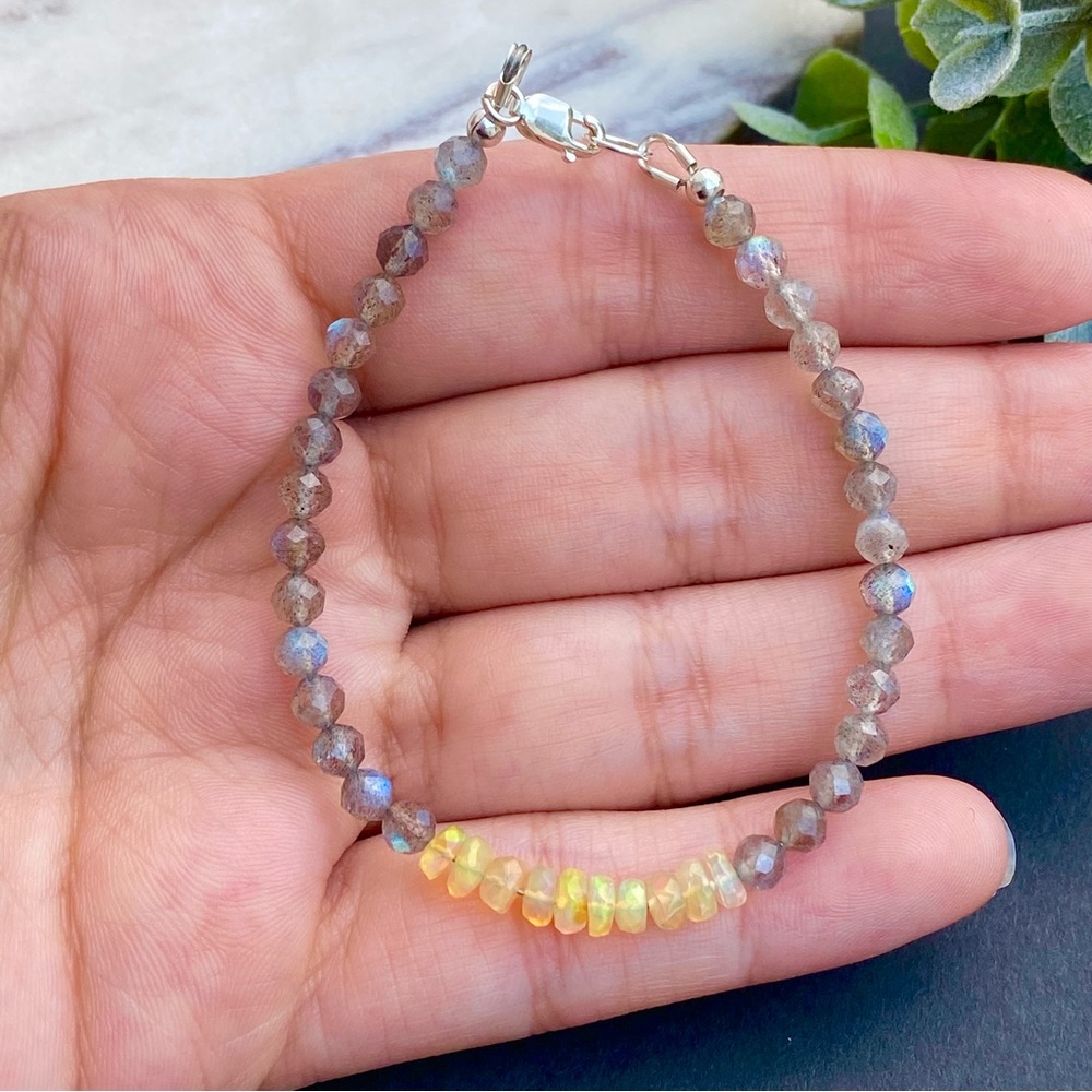 Opal Labradorite Bracelet Sterling Silver Ethiopian opal - Picture 3 of 5
